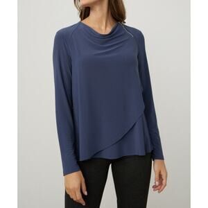 JOSEPH RIBKOFF Zipper Detail Jersey Top Blouse Draped Cowl Neck Purple Size 12